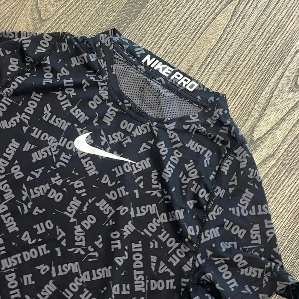 Nike Pro Dri-Fit Youth Boys Just Do It All Over Print Top Black/Gray Size M